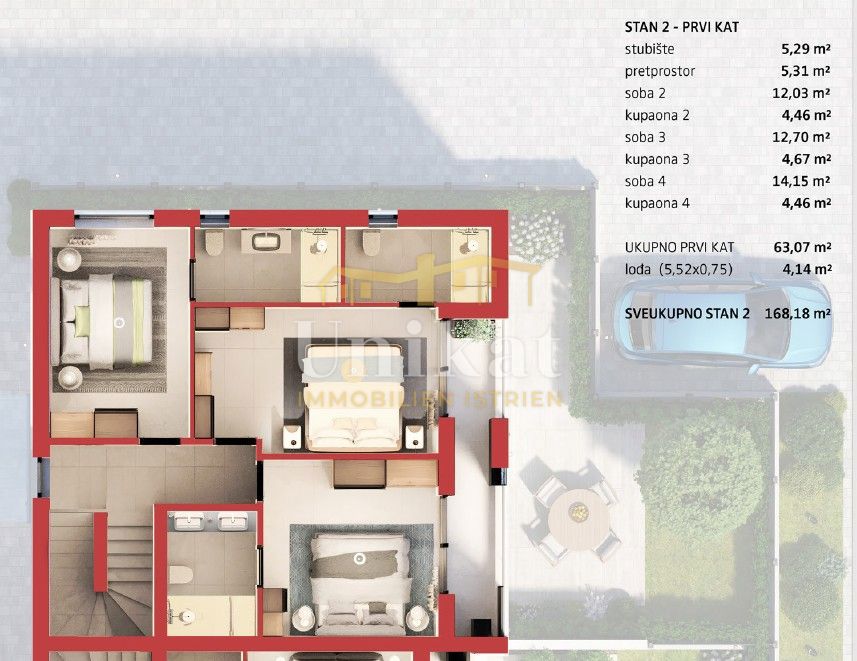 Novogradnja: dvojna hiša s 4 spalnicami in bazenom